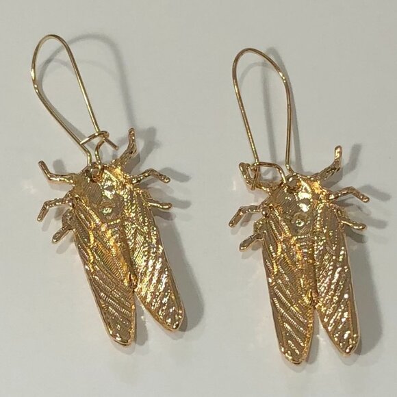 NWT Insect Bug Gold Tone Drop Earrings Boho Party Halloween Fall Fashion - Picture 2 of 4